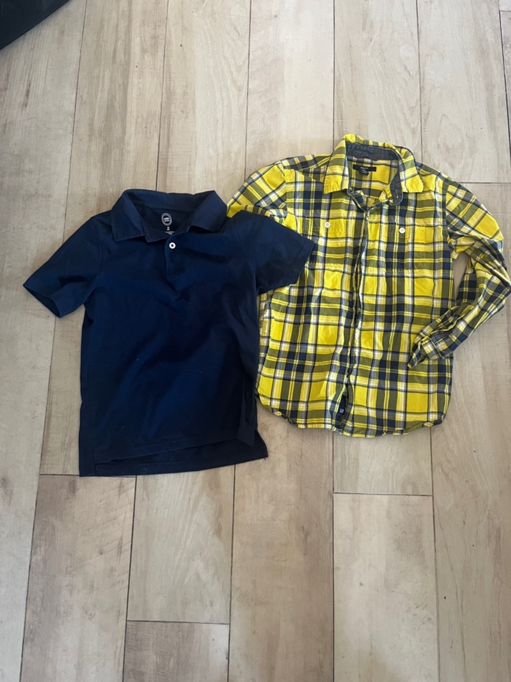 GAP Navy Polo and Yellow Plaid Button-Up Shirt long sleeve w/ short sleeve blue